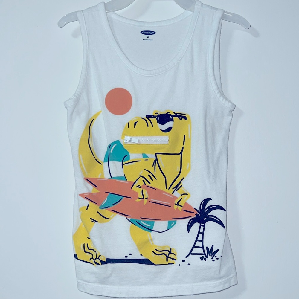 Old Navy 4T Dinosaur surfing Tank w/zipper mouth, EUC.